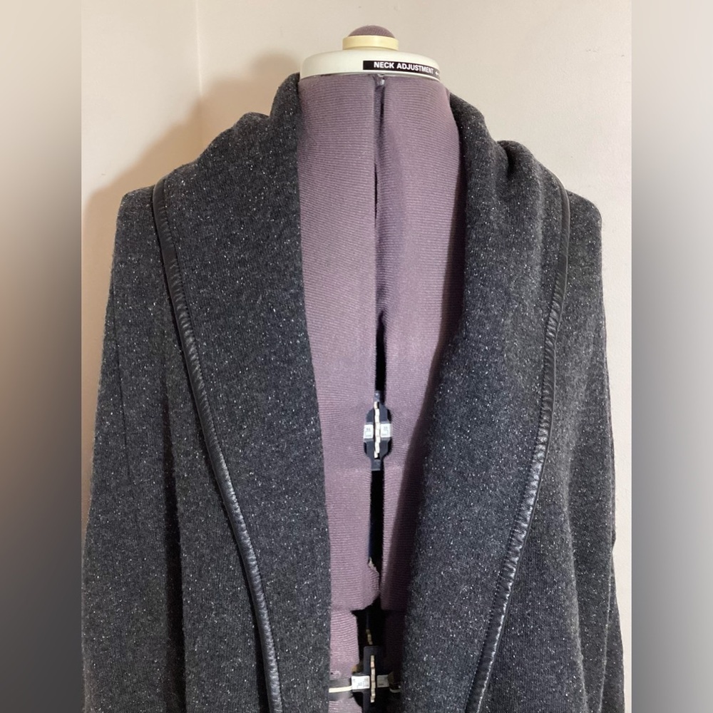 VINCE Leather Trim Cardigan Cashmere Wool Silk - Picture 8 of 16